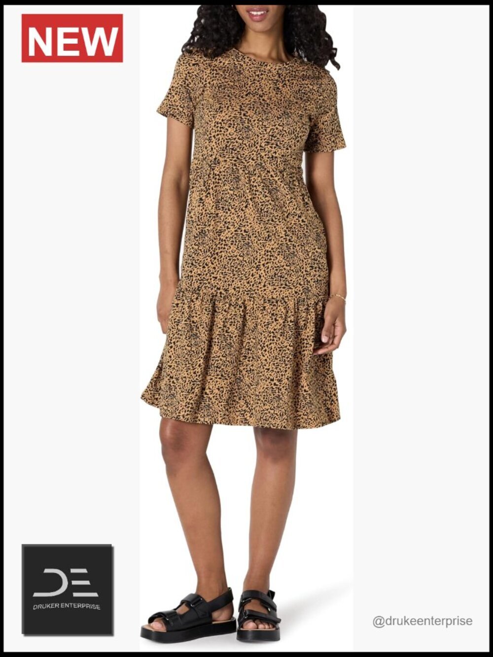Short-Sleeve Crewneck Tiered Dress Cotton Slub